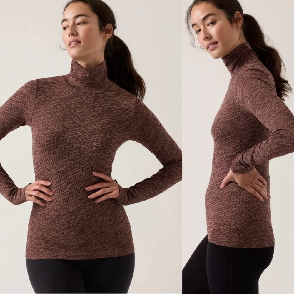 Athleta Flurry Seamless Turtleneck Wren Rustic Beige Size M